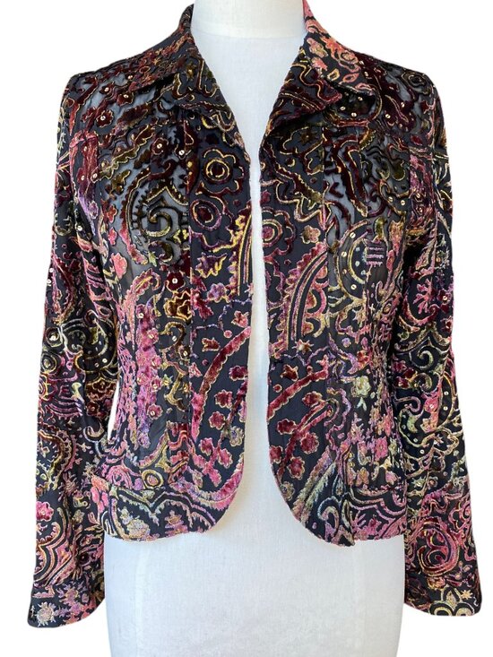Chico's Jackets & Blazers - Chico's Velvet Silk Blend Burnout Paisley Blazer Jacket Sequins Whimsigoth-0/S